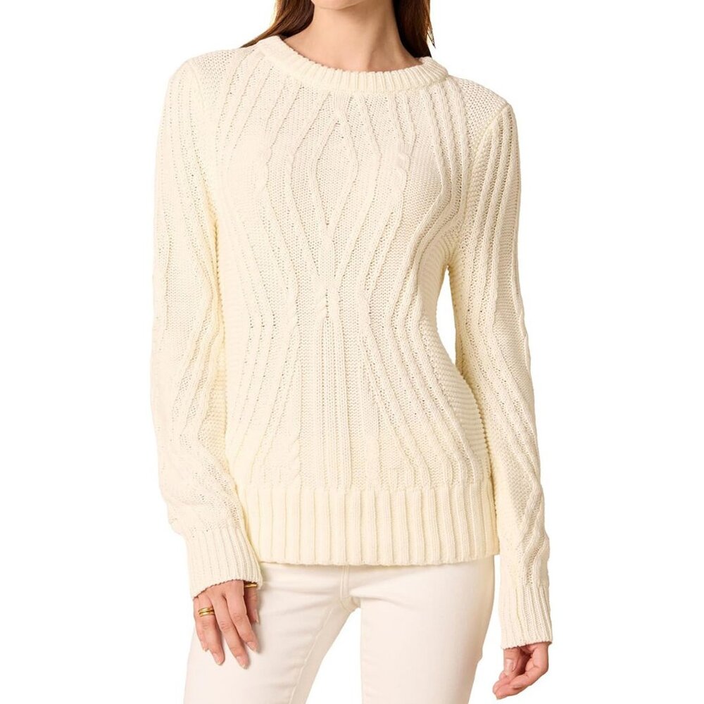 NWOT Amazon Essentials Women's 100% Cotton Crewneck Cable Sweater,  Ivory, M